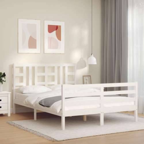 Okvir za krevet s uzglavljem bijeli 140x200 cm od masivnog drva - Bijela 140 x 200 cm Cijena