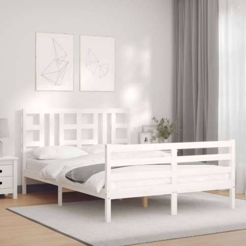 Okvir za krevet s uzglavljem bijeli 140x200 cm od masivnog drva - Bijela 140 x 200 cm Cijena