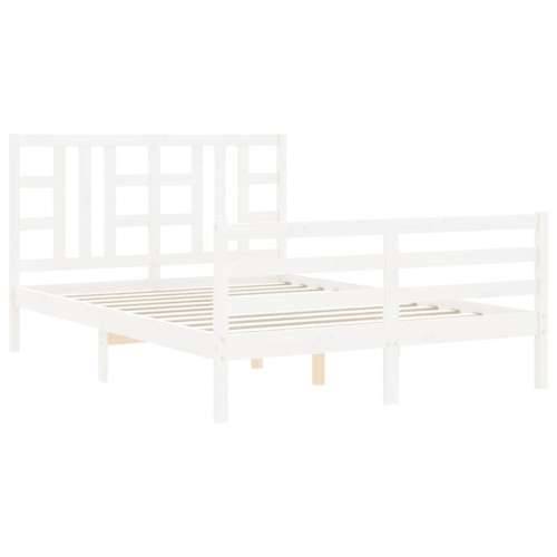 Okvir za krevet s uzglavljem bijeli 140x200 cm od masivnog drva - Bijela 140 x 200 cm Cijena