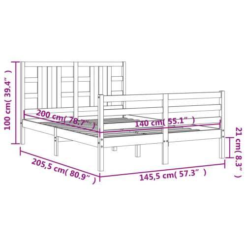 Okvir za krevet s uzglavljem bijeli 140x200 cm od masivnog drva - Bijela 140 x 200 cm Cijena
