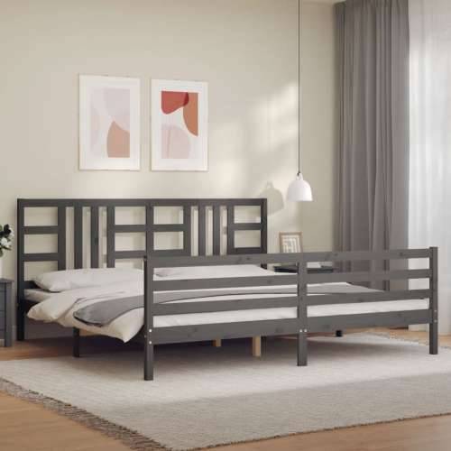 Okvir za krevet s uzglavljem sivi 200 x 200 cm od masivnog drva