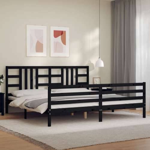 Okvir za krevet s uzglavljem crni 200 x 200 cm od masivnog drva