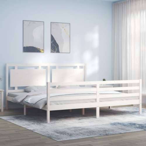 Okvir kreveta s uzglavljem bijeli bračni od masivnog drva - Bijela 180 x 200 cm Cijena