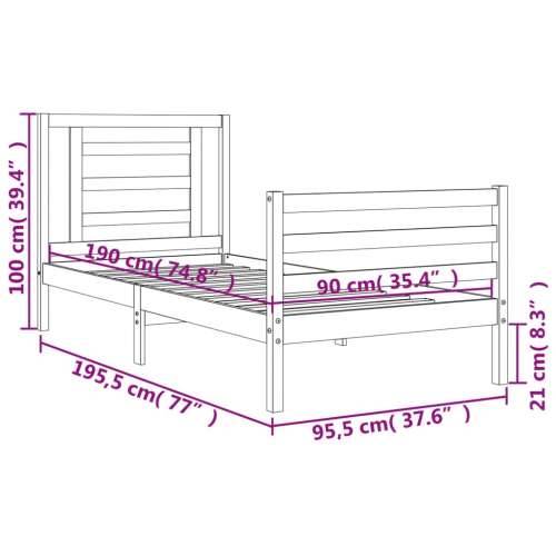 Okvir kreveta s uzglavljem za jednu osobu od masivnog drva - Prirodna 90 x 190 cm Cijena
