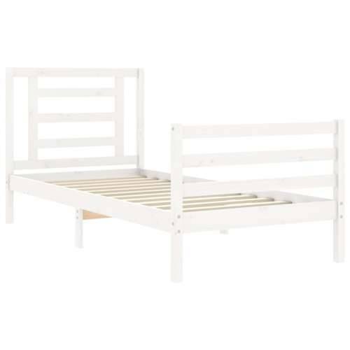 Okvir kreveta s uzglavljem bijeli za jednu osobu masivno drvo - Bijela 90 x 190 cm Cijena