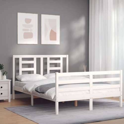Okvir kreveta s uzglavljem bijeli 140 x 190 cm od masivnog drva - Bijela 140 x 190 cm Cijena