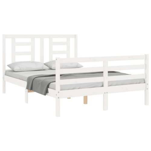 Okvir kreveta s uzglavljem bijeli 140 x 190 cm od masivnog drva - Bijela 140 x 190 cm Cijena