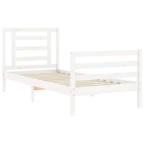 Okvir kreveta s uzglavljem bijeli 90 x 200 cm od masivnog drva - Bijela 90 x 200 cm Cijena
