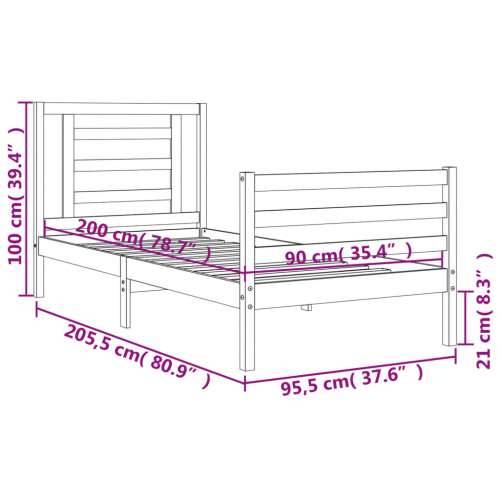 Okvir kreveta s uzglavljem bijeli 90 x 200 cm od masivnog drva - Bijela 90 x 200 cm Cijena