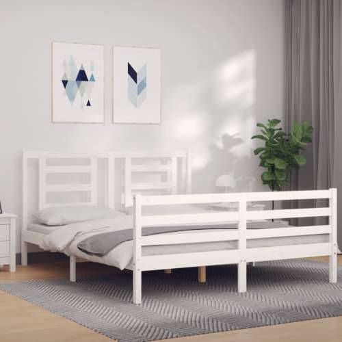 Okvir za krevet s uzglavljem sivi 160 x 200 cm od masivnog drva - Bijela 160 x 200 cm Cijena