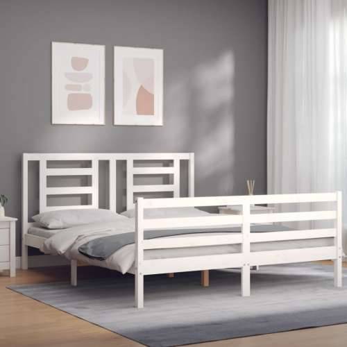 Okvir za krevet s uzglavljem sivi 160 x 200 cm od masivnog drva - Bijela 160 x 200 cm Cijena