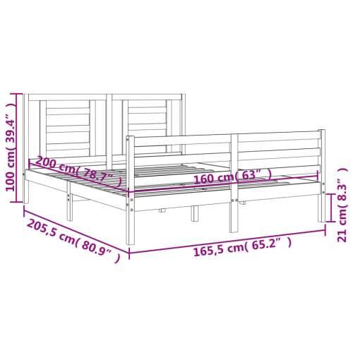 Okvir za krevet s uzglavljem sivi 160 x 200 cm od masivnog drva - Bijela 160 x 200 cm Cijena