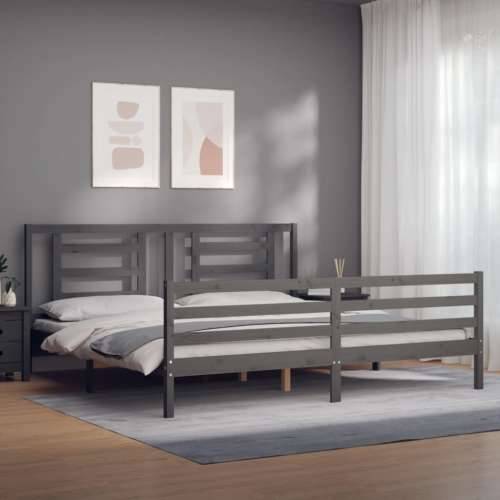 Okvir za krevet s uzglavljem sivi 200 x 200 cm od masivnog drva - Siva 200 x 200 cm Cijena
