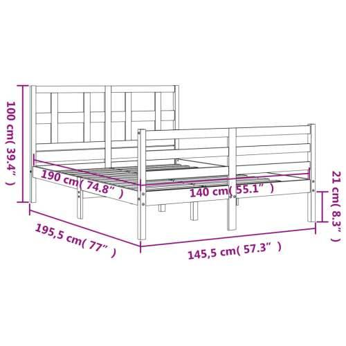 Okvir kreveta s uzglavljem bijeli 140 x 190 cm od masivnog drva - Bijela 140 x 190 cm Cijena