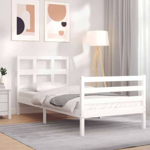 Okvir kreveta s uzglavljem bijeli 90 x 200 cm od masivnog drva - Bijela 90 x 200 cm Cijena