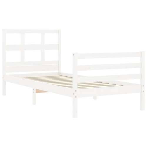 Okvir kreveta s uzglavljem bijeli 90 x 200 cm od masivnog drva - Bijela 90 x 200 cm Cijena