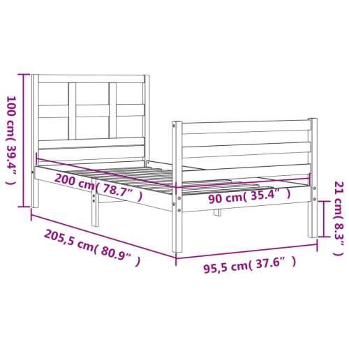 Okvir kreveta s uzglavljem bijeli 90 x 200 cm od masivnog drva - Bijela 90 x 200 cm Cijena