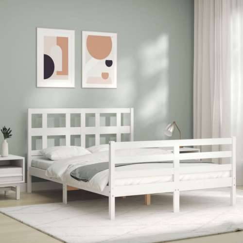 Okvir za krevet s uzglavljem bijeli 140x200 cm od masivnog drva - Bijela 140 x 200 cm Cijena