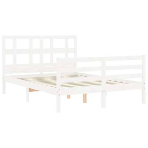Okvir za krevet s uzglavljem bijeli 140x200 cm od masivnog drva - Bijela 140 x 200 cm Cijena