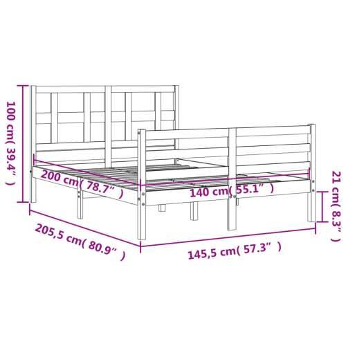 Okvir za krevet s uzglavljem bijeli 140x200 cm od masivnog drva - Bijela 140 x 200 cm Cijena