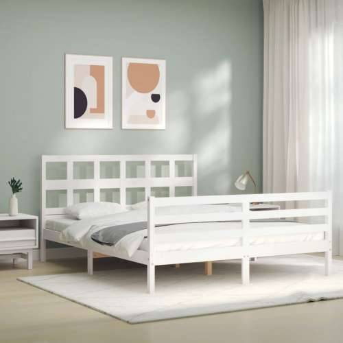 Okvir za krevet s uzglavljem sivi 160 x 200 cm od masivnog drva - Bijela 160 x 200 cm Cijena
