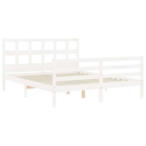 Okvir za krevet s uzglavljem sivi 160 x 200 cm od masivnog drva - Bijela 160 x 200 cm Cijena