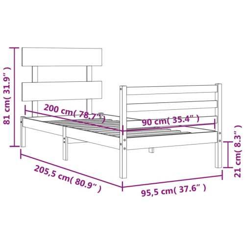 Okvir kreveta s uzglavljem bijeli 90 x 200 cm od masivnog drva Cijena