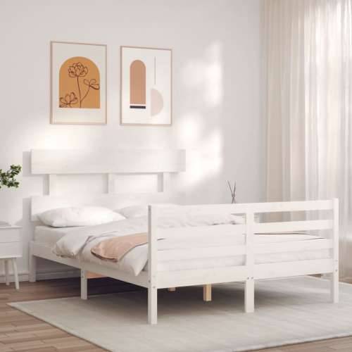 Okvir kreveta s uzglavljem bijeli 120 x 200 cm od masivnog drva - Bijela 120 x 200 cm Nisko Cijena
