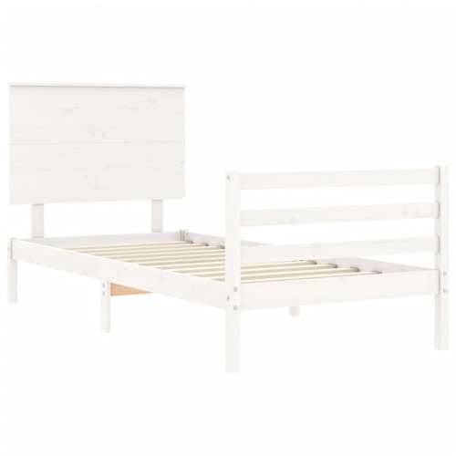 Okvir kreveta s uzglavljem bijeli za jednu osobu masivno drvo - Bijela 90 x 190 cm Cijena