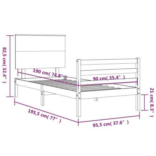 Okvir kreveta s uzglavljem bijeli za jednu osobu masivno drvo - Bijela 90 x 190 cm Cijena