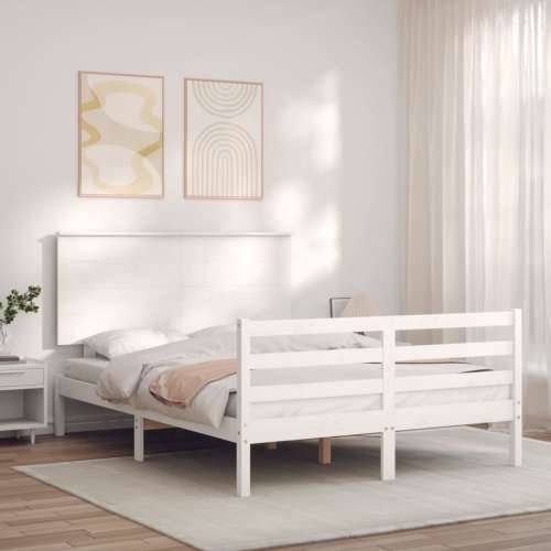 Okvir kreveta s uzglavljem bijeli 140 x 190 cm od masivnog drva - Bijela 140 x 190 cm Cijena