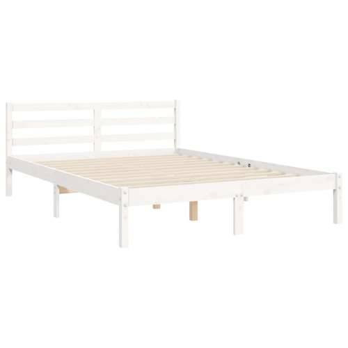 Okvir kreveta s uzglavljem bijeli 140 x 190 cm od masivnog drva - Bijela 140 x 190 cm Cijena
