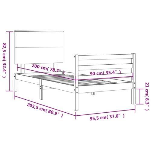 Okvir kreveta s uzglavljem bijeli 90 x 200 cm od masivnog drva - Bijela 90 x 200 cm Cijena