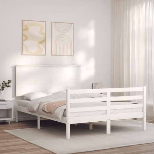 Okvir za krevet s uzglavljem bijeli 140x200 cm od masivnog drva
