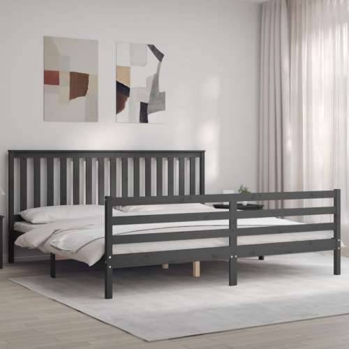 Okvir za krevet s uzglavljem sivi 200 x 200 cm od masivnog drva - Siva 200 x 200 cm Cijena