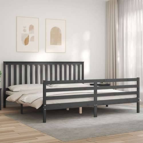 Okvir za krevet s uzglavljem sivi 200 x 200 cm od masivnog drva - Siva 200 x 200 cm Cijena