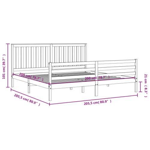 Okvir za krevet s uzglavljem sivi 200 x 200 cm od masivnog drva - Siva 200 x 200 cm Cijena