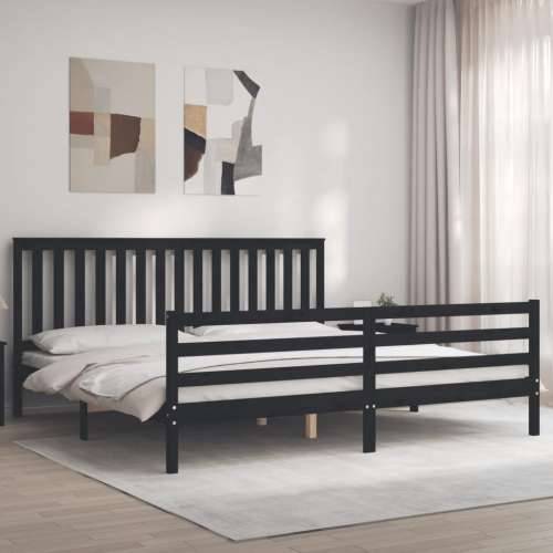 Okvir za krevet s uzglavljem crni 200 x 200 cm od masivnog drva - Crna 200 x 200 cm Cijena