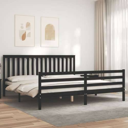 Okvir za krevet s uzglavljem crni 200 x 200 cm od masivnog drva - Crna 200 x 200 cm Cijena