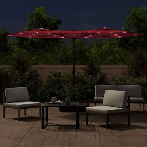 Dvostruki vrtni suncobran s LED svjetlima bordo 316 x 240 cm - Crvena 1 Cijena
