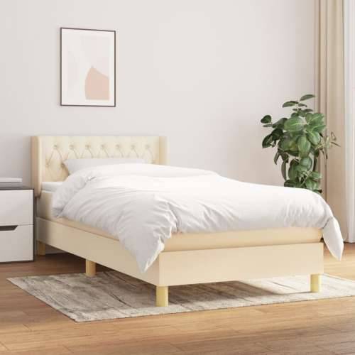 Krevet s oprugama i madracem krem 90 x 190 cm od tkanine - Krema 90 x 190 cm Dizajn s gumbima Cijena