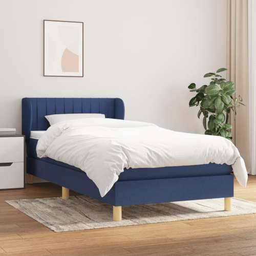 Krevet s oprugama i madracem plavi 90 x 190 cm od tkanine - Plava 90 x 190 cm Okomite pruge Cijena