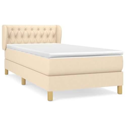 Krevet s oprugama i madracem krem 90 x 190 cm od tkanine - Krema 90 x 190 cm Dizajn s gumbima Cijena