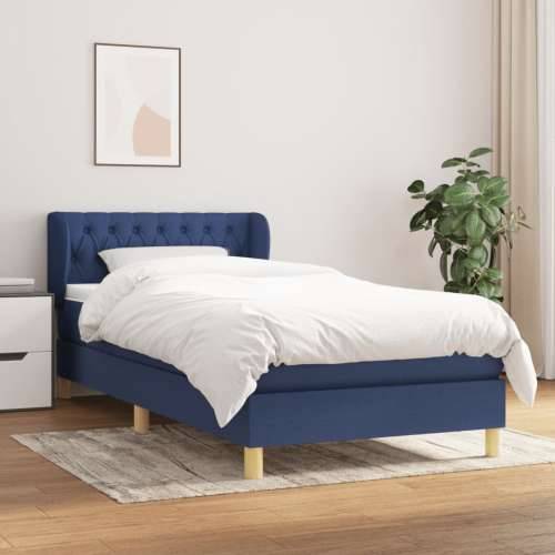 Krevet s oprugama i madracem plavi 90 x 190 cm od tkanine - Plava 90 x 190 cm Dizajn s gumbima Cijena