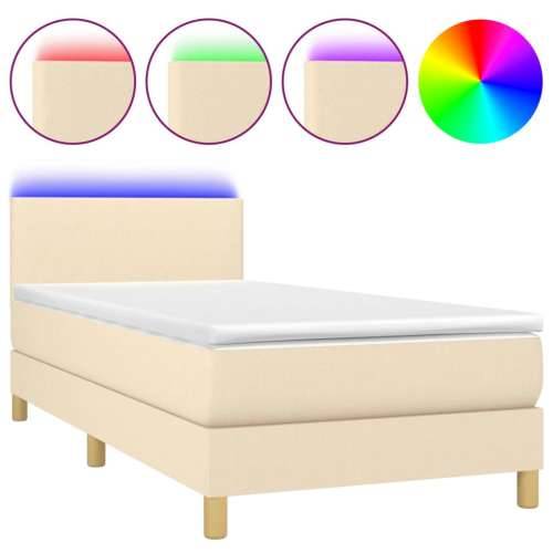Krevet box spring s madracem LED krem 90x190 cm od tkanine - Krema 90 x 190 cm Gladak dizajn Cijena