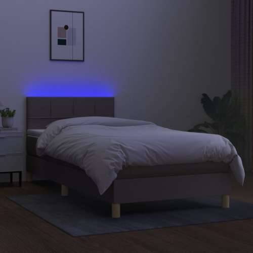 Krevet box spring s madracem LED smeđesivi 90x190 cm tkanina - Sivo-smeđa 90 x 190 cm Blok s kvadratima Cijena