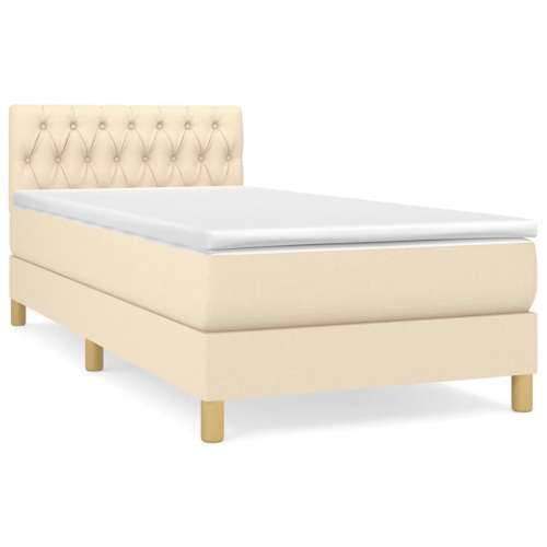 Krevet s oprugama i madracem krem 90 x 190 cm od tkanine - Krema 90 x 190 cm Dizajn s gumbima Cijena