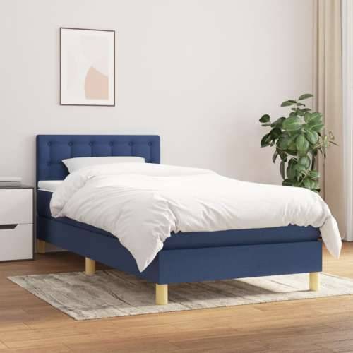 Krevet s oprugama i madracem plavi 90 x 190 cm od tkanine - Plava 90 x 190 cm gumbi Cijena