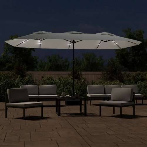 Dvostruki vrtni suncobran LED pješčano bijeli 449 x 245 cm - Bijela 1 Cijena