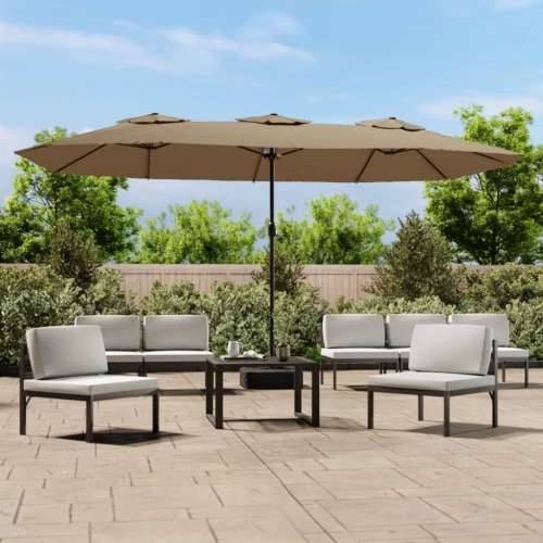 Dvostruki vrtni suncobran s LED svjetlima smeđesivi 449x245 cm - Sivo-smeđa 1 Cijena